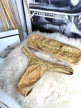 Gold Sequin Bandeau & Thong Set